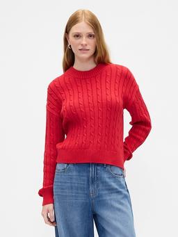Relaxed Cable-Knit Crewneck Sweater