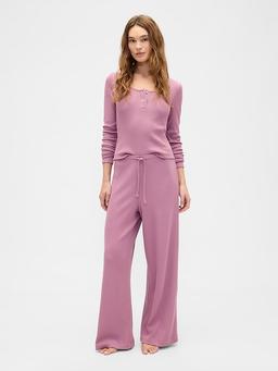 Waffle-Knit Wide-Leg PJ Pants