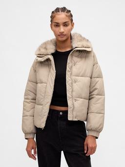 Faux Fur-Trim Puffer Jacket