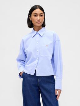 Organic Cotton Embellished Straight-Hem Crop Shirt