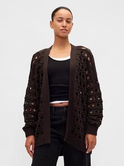 100% Cotton Oversized Cutout Pointelle Cardigan