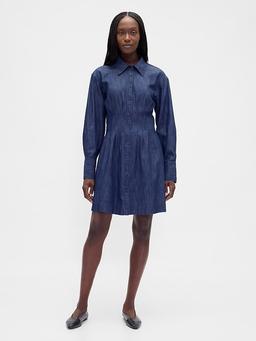 Pleated Mini Shirtdress