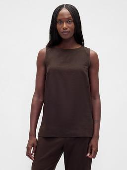 Linen-Blend Shell Tank Top