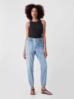 High Rise Denim Girlfriend Utility Joggers