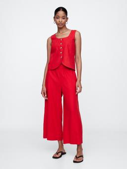 Relaxed Linen-Blend Pull-On Crop Pants
