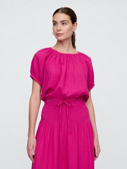 Relaxed Gauze Tie-Hem Top