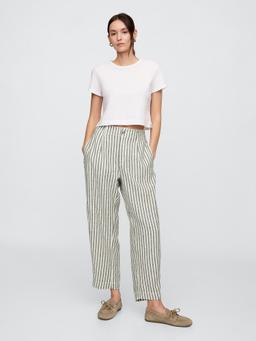 Mid Rise Linen-Blend Barrel Pants