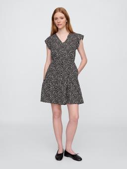 Flutter Sleeve Tie-Waist Mini Dress