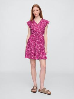 Flutter Sleeve Tie-Waist Mini Dress