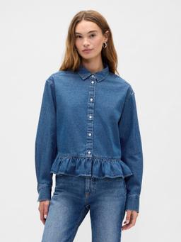 Relaxed Cropped Poplin Peplum Shirt