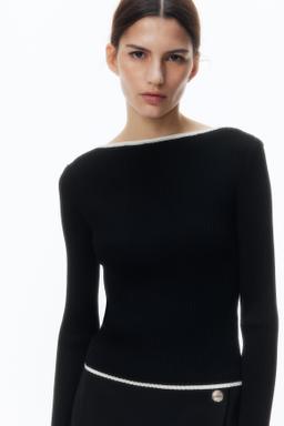 Rib-knit Boat-neck Top