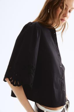 Puff-Sleeved Cotton Blouse