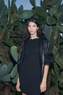 Crinkled Dress with Overlocked Trim