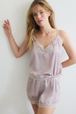 Lace-Trimmed Satin Pajamas