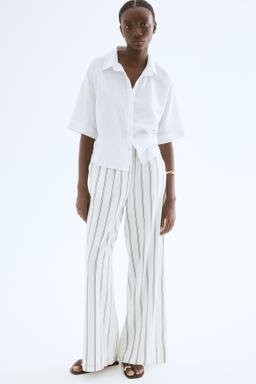 Wide-Leg Linen-Blend Pants