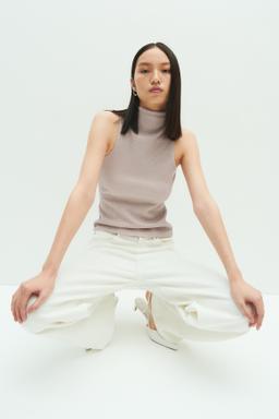 Glittery Mock Turtleneck Sleeveless Top