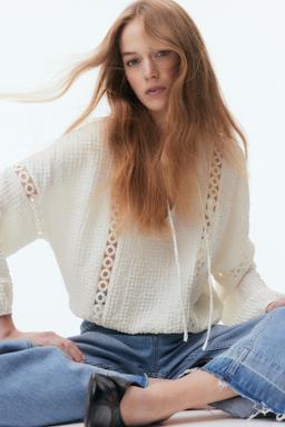 Lace-Inset Crinkled Blouse