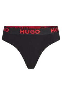 Stretch-cotton thong with logo waistband- Black Women's Underwear, Pajamas, and Socks