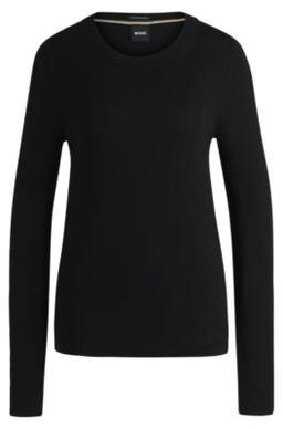 Crew-neck sweater in merino wool- Black Women's Sweaters