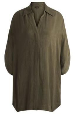 Relaxed-fit shirt dress with concealed closure- Dark Green Women's Day Dresses