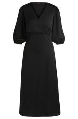 Wrap-front dress in hammered satin- Black Women's Business Dresses