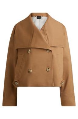 Double-breasted coat in stretch material- Beige Women's Formal Coats