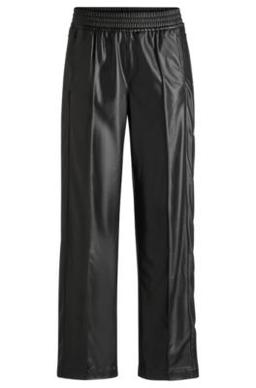 Straight-leg trousers in faux leather with press-studs- Black Women's Pants