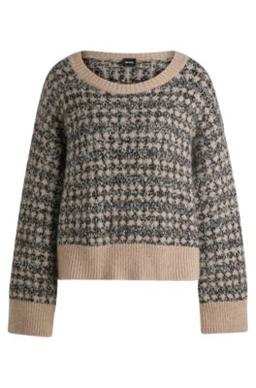Jacquard-knit sweater with three-colored yarn- Patterned Women's Sweaters