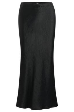 Midi-length skirt in crinkled satin-touch fabric- Black Women's A-Line Skirts