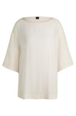 Relaxed-fit blouse with contrast stitching- White Women's Business Blouses