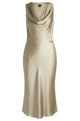 Cowl-neck dress in fluent satin with cowl neckline- Light Beige Women's Evening Dresses