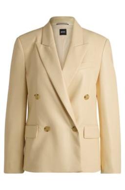 Regular-fit double-breasted blazer in faux leather- Light Beige Women's Tailored Jackets