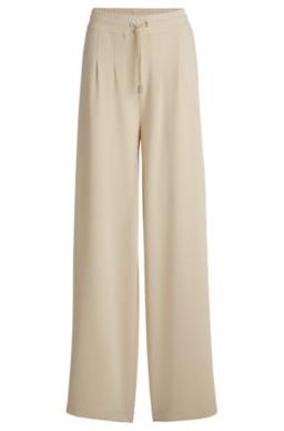 BOSS Wide-leg tracksuit bottoms with pleat details - Light Beige Women's Pants