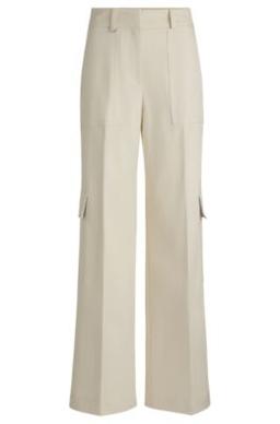 BOSS Loose-fit cargo trousers in stretch-cotton twill - White Women's Formal Pants