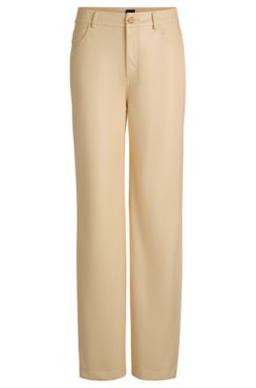Five-pocket trousers in faux leather- Light Beige Women's Formal Pants