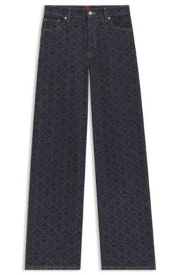 HUGO Super-wide-leg jeans in geometric-print denim - Dark Blue Women's Pants
