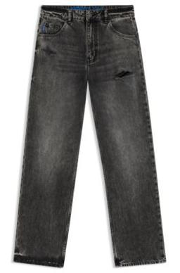 HUGO Distressed relaxed-fit jeans in rigid denim - Dark Grey Women's Pants