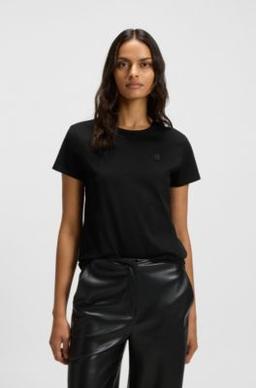 BOSS Mercerised-cotton T-shirt with Double B monogram - Black Women's T-Shirts