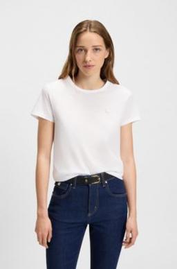 BOSS Mercerised-cotton T-shirt with Double B monogram - White Women's T-Shirts