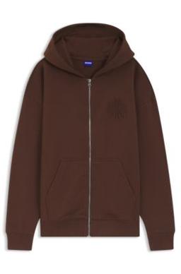 HUGO Embossed-logo zip-up hoodie in cotton terry - Brown Women's Sweatshirts