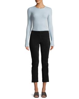 Stretch-Suede Split Hem Crop Pants