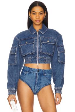 Kolbe Cropped Denim Bomber Jacket