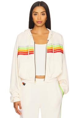 5 Stripe Cropped Zip Hoodie