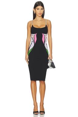 Colorblock Lily Flower Midi Dress