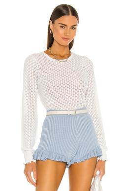 Leaf Pointelle Bishop Sleeve Crew Top