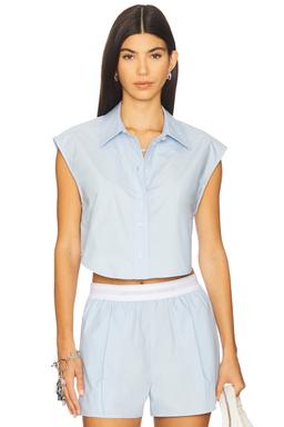 Cropped Button Down Sleeveless Shirt With Necklace