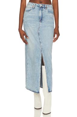 Mid Rise Denim Maxi Skirt