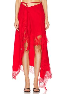 Lace Trim Asymmetric Skirt