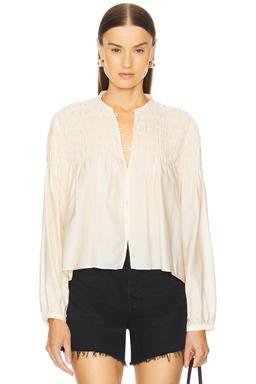 Smocked Collarless Blouse