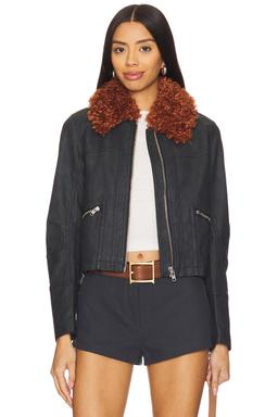 x REVOLVE Jayce Faux Leather Jacket With Faux Fur Trim
